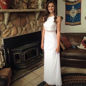 La Femme White Prom Dress/ Evening Gown Open Back